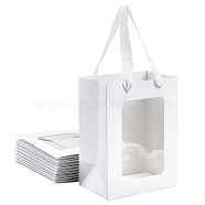 Rectangle Paper Gift Bags, with Clear Window, Shopping Bags with Handle, Candy Bag for Birthday, Wedding, White, 20x15x10.3cm(ABAG-WH0048-09A)