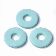 Acrylic Beads, Rubberized Style, Donut/Pi Disc, Pale Turquoise, 28x4mm, Inner Diameter: 9.5mm(X-SACR-T343-04C)