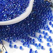 Glass Seed Beads, Opaque Colours Rainbow, Cylinder, Dark Blue, 2.5x2mm, Hole: 1.4mm(SEED-S042-13A-15)