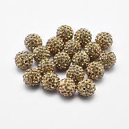 Handmade Polymer Clay Rhinestone Beads, Round, Lt.Col.Topaz, 10mm, Hole: 1.5mm(RB-L030-18B-10mm)