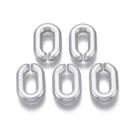 Spray Painted CCB Plastic Linking Rings, Quick Link Connectors, For Jewelry Cable Chains Making, Oval, Silver, 14x9.5x3mm, Inner Diameter: 3x8mm(CCB-R104-12A-03)