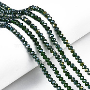 Electroplate Glass Beads Strands, AB Color Plated, Faceted, Rondelle, Dark Green, 4x3mm, Hole: 0.4mm, about 113~115pcs/strand, 41~42cm(EGLA-A034-T4mm-B28)