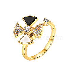 Adjustable Opening Brass with Enamel Ring, Cubic Zirconia Rotating Ring, Clover, Golden, 13.5mm(PW-WG85050-01)
