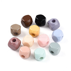 Opaque Acrylic European Beads, Cube, Mixed Color, 16x16x16mm, Hole: 6mm(OACR-I015-65)