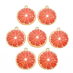 Light Gold Alloy Enamel Pendants, Cadmium Free & Nickel Free & Lead Free, Grapefruit Slice, Orange Red, 26x23x2mm, Hole: 2mm(X-ENAM-S126-119)