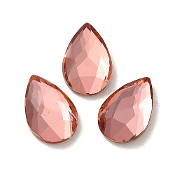Glass Rhinestone Cabochons, Flat Back & Back Plated, Faceted, Teardrop, Padparadscha, 14x9x3.5mm(RGLA-P037-15A-D262)