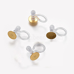 Stainless Steel Clip-on Earring Components, with Round Flat Pad and Plastic, Real 18K Gold Plated, Tray: 6mm, 12x9x6mm(STAS-WH0012-01G)