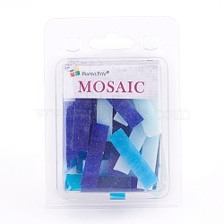 Glass Mosaic Tiles Cabochons, for Crafts Art, Rectanglee, Blue, 40.5~42.5x10~10.5x2.5~3mm, about 200g/box(GLAA-G072-05B)