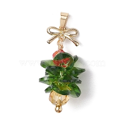 Christmas Theme Glass Pendants, with Brass Bowknot Findings, Christmas Tree, Golden, 32x17mm, Hole: 5x3mm(PALLOY-JF02865)