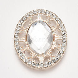 Alloy Cabochons, with Acrylic Rhinestone and Glass Rhinestone, Faceted, Oval, Light Gold, Clear, 32x26.5x6mm(X-PALLOY-T066-29KC-21)