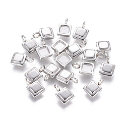 Non-Tarnish 304 Stainless Steel Pendant Cabochon Settings, Square, Stainless Steel Color, Tray: 4x4mm, 9x6x2mm, Hole: 2mm(STAS-F222-024)