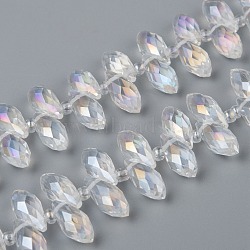 Crystal Glass Beads Strands, Top Drilled Beads, Faceted, Teardrop, Clear AB, 13x6mm, Hole: 1mm, about 100pcs/strand, 16.5 inch(X-GLAA-D033-01)