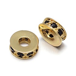 Flat Round Brass Micro Pave Cubic Zirconia Spacer Beads, Lead Free & Nickel Free & Cadmium Free, Real 18K Gold Plated, 7x3mm, Hole: 3mm(ZIRC-F009-31G-NR)
