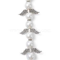 Angel Fairy Shape Glass Pearl Beads Strands, with Tibetan Style Alloy Wing Beads and Nylon Wire, WhiteSmoke, 20x22.5x8mm, Hole: 0.8mm, about 4pcs/strand, 3.15 inch(8cm)(AJEW-JB01180-02)