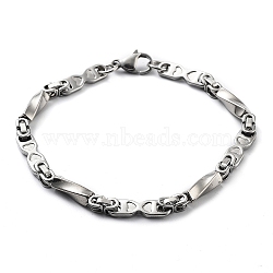 304 Stainless Steel Oval with Heart Link Chain Bracelet, Stainless Steel Color, 9-1/8 inch(23cm)(BJEW-Z023-14P)