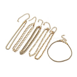 6Pcs Ion Plating(IP) 304 Stainless Steel Link Chain Bracelet Sets, Real 18K Gold Plated, 8~8-1/2 inch(20.3~21.6cm), 2.5~3mm Wide(BJEW-K240-01G)