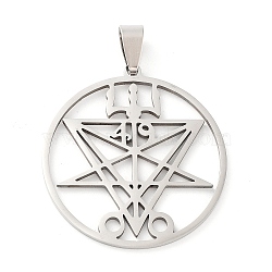 201 Stainless Steel Pendants, 49 Lucifer Symbol, Church of Satan Charm, Stainless Steel Color, 37x35x1.5mm, Hole: 9x5mm(STAS-A090-08P)