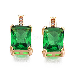 Brass Micro Pave Cubic Zirconia Charms, Real 18K Gold Plated, Flower, Cadmium Free & Nickel Free & Lead Free, Rectangle, Green, 12.5x7x5mm, Hole: 1.2mm(KK-N216-345D)