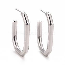 Rack Plating Brass Rectangle Stud Earrings, Half Hoop Earrings for Women, Cadmium Free & Lead Free & Nickle Free, Real Platinum Plated, 30x23x3.5mm, Pin: 0.7mm(EJEW-I265-10P)