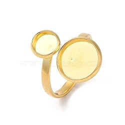 304 Stainless Steel Open Cuff Ring Findings, Pad Ring Setting, Flat Round, Real 18K Gold Plated, Inner Diameter: 17mm, Tray: 10mm & 6mm(STAS-E124-05F-G)