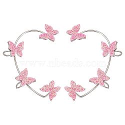 2Pcs 2 Styles Bling Butterfly Cuff Earrings, Brass Wrap Earrings for Non-Piercing Ear, Platinum, Hot Pink, 56x46x10mm, 1pc/style(EJEW-SC0001-26B)