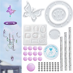 DIY Butterfly Wind Chime Making Kits, Including Silicone Molds, Aluminum Tube, Acrylic Beads and Crystal Thread, White, 73pcs/set(DIY-P028-18)
