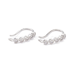 Rack Plating Brass Micro Pave Cubic Zirconia Earring Hooks, Ear Wire, with Horizontal Loop, Long-Lasting Plated, Real Platinum Plated, 15x16x2mm, Hole: 1.4mm, Pin: 0.7mm(X-ZIRC-F126-07P)