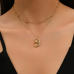 Minimalist Style Stainless Steel Double Layer Unicorn Pendant Necklaces, Real 18K Gold Plated(BB1694)