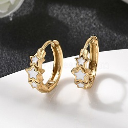 304 Stainless Steel Star Hoop Earrings, with Enamel, Ion Plating(IP), Real 18K Gold Plated, 13.5x14.5x4.5mm(EJEW-H172-02G)