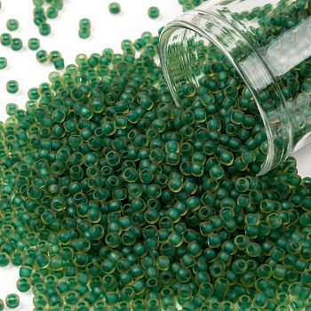 TOHO Round Seed Beads, Japanese Seed Beads, (242FM) Dark Green Lined Topaz Matte, 11/0, 2.2mm, Hole: 0.8mm, about 5555pcs/50g