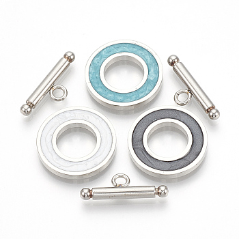 201 Stainless Steel Toggle Clasps, with Enamel, Ring, Mixed Color, Ring: 19.5x2mm, Inner Diameter: 10mm, Bar: 21x7x3mm, Hole: 2mm
