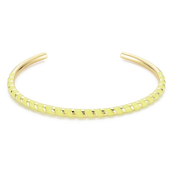 Twisted Brass Enamel Cuff Bangle, Real 18K Gold Plated Open Bangle for Women, Nickel Free, Champagne Yellow, Inner Diameter: 2-3/8 inch(5.95cm)