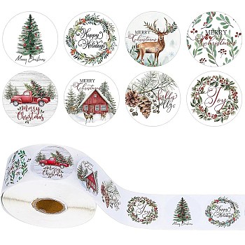 Christmas Paper Stickers, Self-adhesive Decorative Stickers Decals, Christmas Tree, 25mm, 500pcs/roll