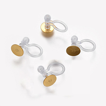 Stainless Steel Clip-on Earring Components, with Round Flat Pad and Plastic, Golden, Tray: 6mm, 12x9x6mm