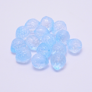 Handmade Lampwork Beads, Half-hole, Strawberry, Light Sky Blue, 15x13mm, Hole: 1mm, Half-hole