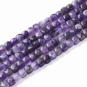 Natural Amethyst Beads Strands, Faceted, Cube, 5x5x5mm, Hole: 0.8mm, about 84pcs/strand, 15.5 inch(39.5cm)