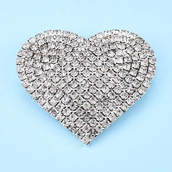 Crystal Rhinestone Heart Lapel Pin, Creative Brass Badge for Backpack Clothes, Silver, 43.5x48.5x9mm, Pin: 0.6mm