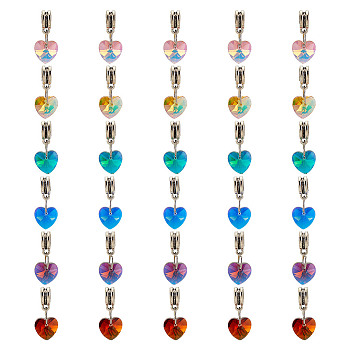 Electroplate Glass Dangle Charms, Tibetan Style Antique Silver Plated Alloy Large Hole Heart Pendant, Mixed Color, 23mm, 5pcs/color, 6 colors, 30pcs/set