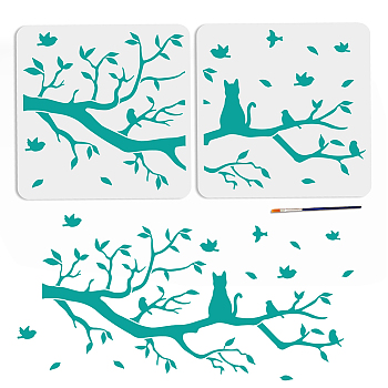 US 1 Set PET Hollow Out Drawing Painting Stencils, for DIY Scrapbook, Photo Album, with 1Pc Art Paint Brushes, Branch Pattern, 300x300mm, 1pc/style
