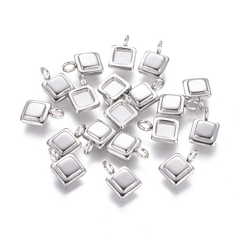 304 Stainless Steel Pendant Cabochon Settings, Square, Stainless Steel Color, Tray: 4x4mm, 9x6x2mm, Hole: 2mm