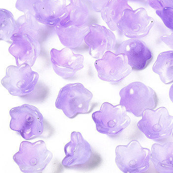 Transparent Two Tone Spray Painted Glass Beads, Flower, Lilac, 7x11.5x11.5mm, Hole: 1.2mm