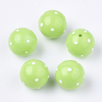 Acrylic Beads, Round with Spot, Lawn Green, 16x15mm, Hole: 2.5mm
