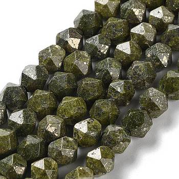 Natural Pyrite Beads Strands, Faceted, Star Cut Round Beads, 9.5~10.5x9~9.5x9~9.5mm, Hole: 1.2mm, about 36~38pcs/strand, 14.76~15 inch(37.5~38.1cm)