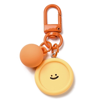 Cartoon Smiling Face Acrylic Pendant Keychain, with Candy Ball Charm and Alloy Finding, for Car Bag Decoration, Flat Round, 62~67mm
