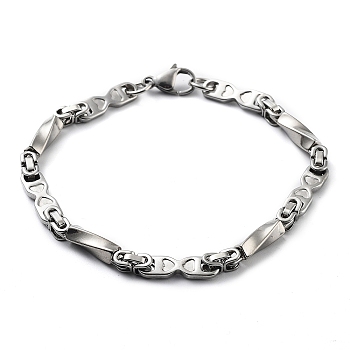 304 Stainless Steel Oval with Heart Link Chain Bracelet, Stainless Steel Color, 9-1/8 inch(23cm)