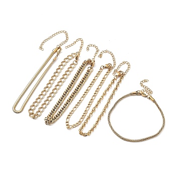 6Pcs Ion Plating(IP) 304 Stainless Steel Link Chain Bracelet Sets, Real 18K Gold Plated, 8~8-1/2 inch(20.3~21.6cm), 2.5~3mm Wide