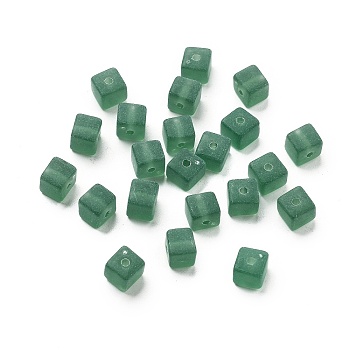 Acrylic Beads, Frosted, Cube, Dark Green, 5.5x6x6mm, Hole: 1.6mm