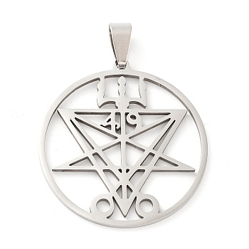 Non-Tarnish 201 Stainless Steel Pendants, 49 Lucifer Symbol, Church of Satan Charm, Stainless Steel Color, 37x35x1.5mm, Hole: 9x5mm