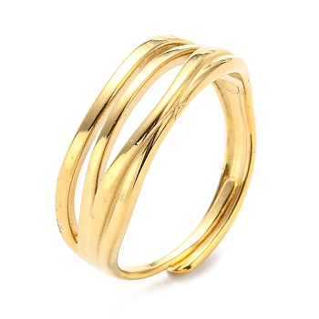304 Stainless Steel Hollow Adjustable Ring for Women, Real 14K Gold Plated, Inner Diameter: 18mm