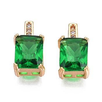 Brass Micro Pave Cubic Zirconia Charms, Real 18K Gold Plated, Flower, Cadmium Free & Nickel Free & Lead Free, Rectangle, Green, 12.5x7x5mm, Hole: 1.2mm